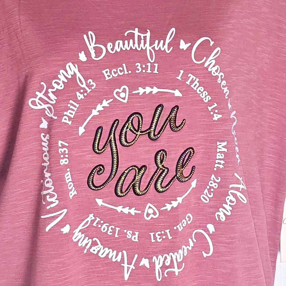 Joei & I You Are Inspirational Scripture Embroidered Graphic Tee Shirt Sz L NWT - Picture 4 of 13